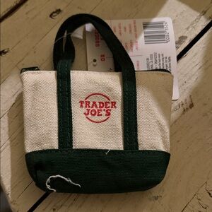 Trader Joe's Green & Cream Mini Canvas Tote Bag